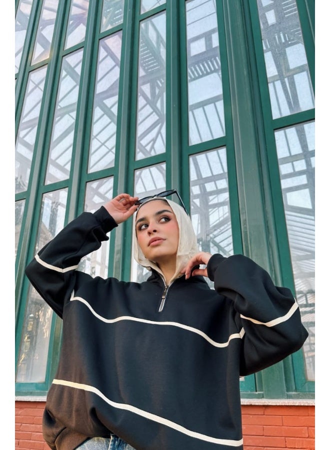 Dresscode Zip Up Collar Up Sweater In Black - Image 5